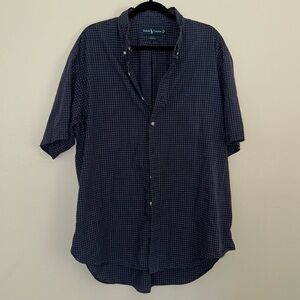 Ralph Lauren Shirt Mens Blue XL Short Sleeved Button Down Tattersall Check Blake